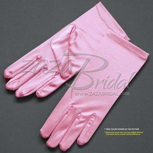 Shiny Stretch Satin Dress Gloves Wrist Length 2BL - Pink